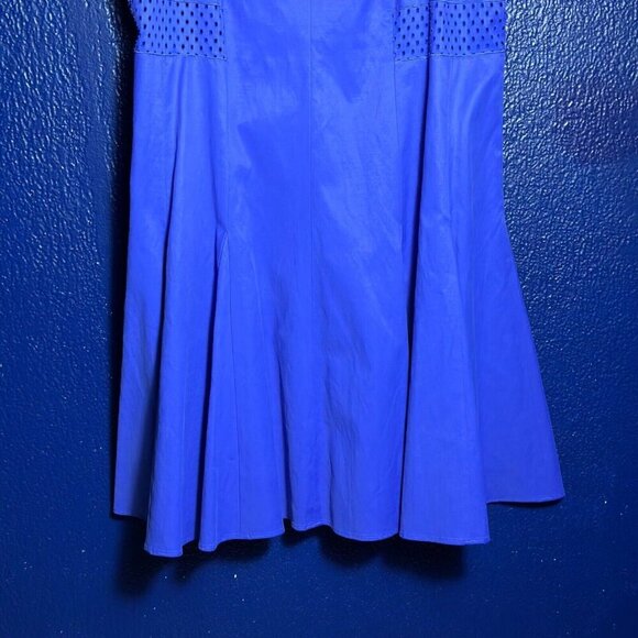 Rebecca Taylor Blue Princess Seam Laser Cut Dress Fit Flare Skater Zip - Picture 5 of 11